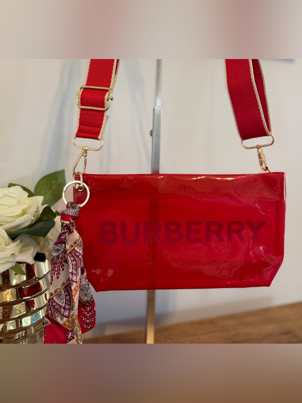 Burberry Clear Red Beauty/Cosmetic Bag GWP item NWOT